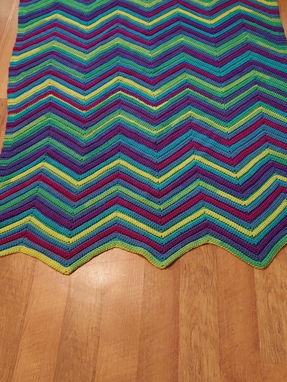 Handmade Multicolor Chevron Crochet Throw - Green, Blue & Purple